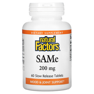 Natural Factors, SAMe, 200 мг, 60 таблеток медленного высвобождения