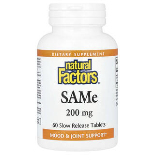 Natural Factors, SAMe, 200 mg, 60 lassú hatóanyag-leadású tabletta