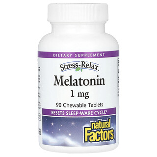Natural Factors, Stres-Rahatlatıcı, Melatonin, 1 mg, 90 Çiğnenebilir Tablet