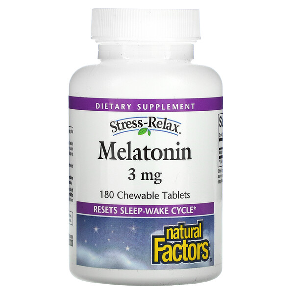 Natural Factors, Stress-Relax, ΠΌΠ΅Π»Π°ΡΠΎΠ½ΠΈΠ½, 3Β ΠΌΠ³, 180Β ΠΆΠ΅Π²Π°ΡΠ΅Π»ΡΠ½ΡΡ
ΡΠ°Π±Π»Π΅ΡΠΎΠΊ