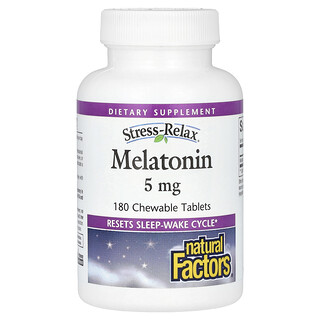 Natural Factors, Stress-Relax, Melatonina, 5 mg, 180 Comprimidos Mastigáveis