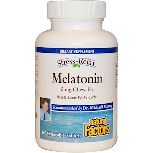 Natural Factors, Стресс-расслабление, мелатонин, 5 мг, 180 жевательных таблеток