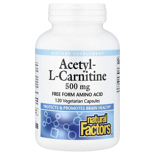 Natural Factors, Acetyl-L-Carnitin, Acetyl-L-Carnitin, 500 mg, 120 vegetarische Kapseln