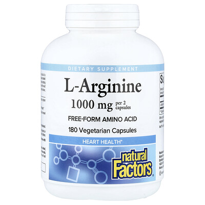 Natural Factors, L-arginina, 180 cápsulas vegetales (500 mg por cápsula)