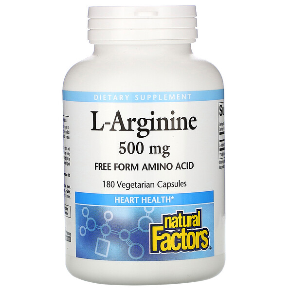 Natural Factors, L-Arginine, 500 mg, 180 Vegetarian Capsules