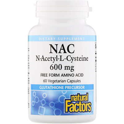 Natural Factors NAC N-ацетил-L цистеин, 600 мг, 60 вегетарианских капсул