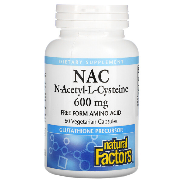 Natural Factors‏, ن-أسيتيل-ل سيستين (NAC)، 600 ملجم، 60 كبسولة نباتية