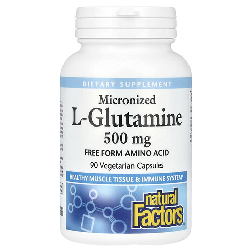 ナチュラル ファクター ズ Natural Factors, 微粉化L-グルタミン、500mg、ベジカプセル90粒