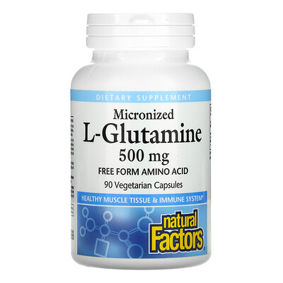 Natural Factors Micronized L-Glutamine, 500 mg, 90 Vegetarian Capsules