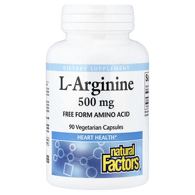 Natural Factors, L-arginina, 500 mg, 90 cápsulas vegetales