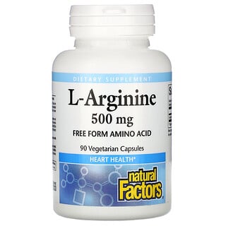 Natural Factors, L-arginina, 500 mg, 90 cápsulas vegetales