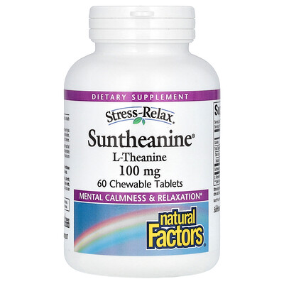 Natural Factors, Stress-Relax, Suntheanine, L-teanina, 100 mg, 60 comprimidos masticables