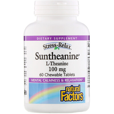 Natural Factors Stress-Relax, Suntheanine, L-теанин, 100 мг, 60 жевательных таблеток