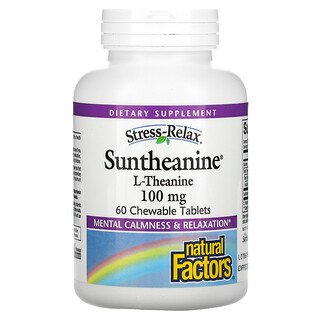 Natural Factors, Stress-Relax, Suntheanine, L-Teanina, 100 mg, 60 Comprimidos Mastigáveis