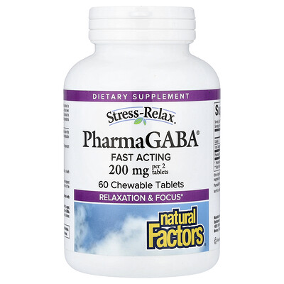 Natural Factors, Stress-Relax®, PharmaGABA®, 60 comprimidos masticables (100 mg por comprimido)