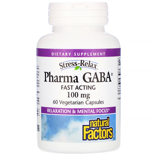 Natural Factors‏, مكمل الراحة من الإجهادStress-Relax، PharmaGABA، وزن 100 ملجم، 60 كبسولة نباتية