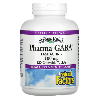 Natural Factors Stress-Relax, Pharma GABA, 100 мг, 120 жевательных таблеток