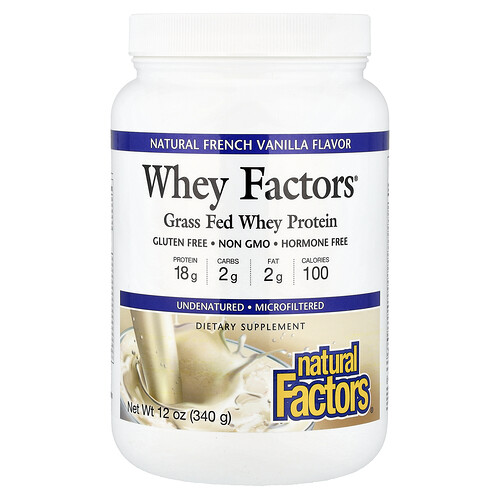 Natural Factors, Whey Factors, grasgefüttertes Molkenprotein, natürliche französische Vanille, 340 g (12 oz.)