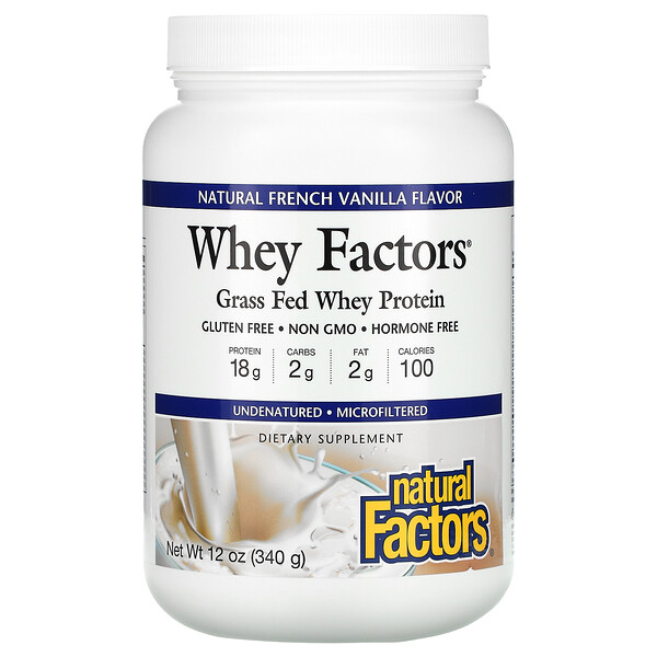 Natural Factors‏, Whey Factors, Grass Fed Whey Protein, Natural French Vanilla, 12 oz (340 g)