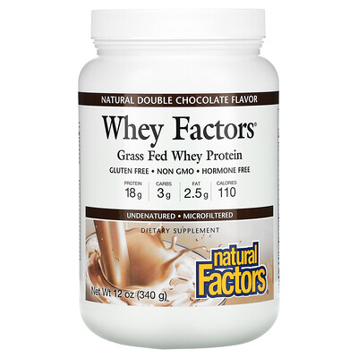Natural Factors Whey Factors, 100% натуральный сывороточный белок, с натуральным вкусом двойного шоколада, 12 унций (340 г)