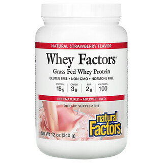 Natural Factors, Whey Factors，草饲乳清蛋白，天然草莓味，12 盎司（340 克）