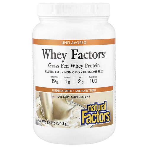 Natural Factors, Whey Factors, 100% Proteína de Suero de Leche Natural, Sin Sabor, 12 oz (340 g)