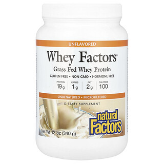 Natural Factors, Fatores de Whey, Proteína Whey Alimentada com Grama, Sem Sabor, 340 g (12 oz)