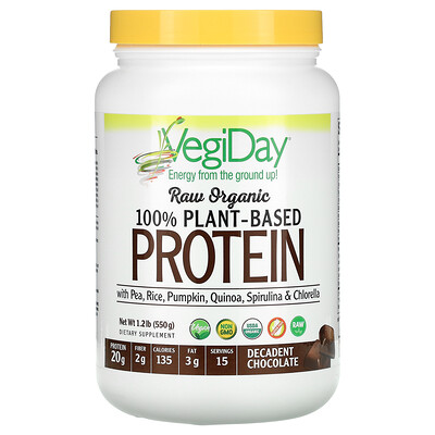 Natural Factors Raw Organic 100% Plant-Based Protein, Decadent Chocolate, 1.2 lb (550 g)