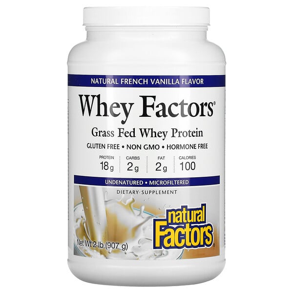 Natural Factors, Whey Factors, Grass Fed Whey Protein, Natural French Vanilla Flavor, 2 lb (907 g)