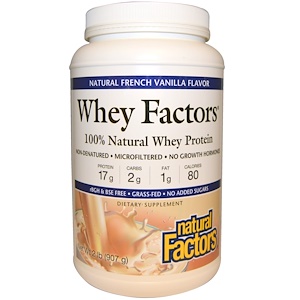 Natural Factors, Whey Factors, 100% натуральный сывороточный белок, с натуральным вкусом французской ванили, 2 фунта (907 г)