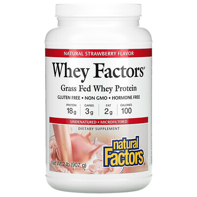 Natural Factors Whey Factors сывороточный протеин травяного откорма натуральная клубника 907 г (2 фунта)