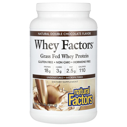 ナチュラル ファクター ズ Natural Factors, Whey Factors（ホエイファクターズ）、グラスフェッド ホエイプロテイン、ナチュラルダブルチョコレート、907g