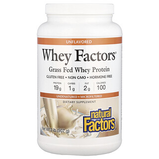 Natural Factors, Whey Factors®, Protéines de lactosérum d'animaux nourris à l'herbe, non aromatisé, 907 g