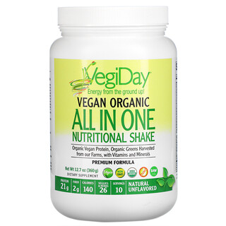 Natural Factors, VegiDay, Vegan Organic All In One Nutritional Shake, Unflavored, 12.7 oz (360 g)