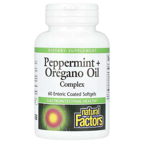 Natural Factors Peppermint + Oregano Oil Complex, 60 Enteric Coated Softgels