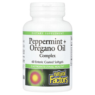 Natural Factors, Peppermint + Oregano Oil Complex, 60 Enteric Coated Softgels