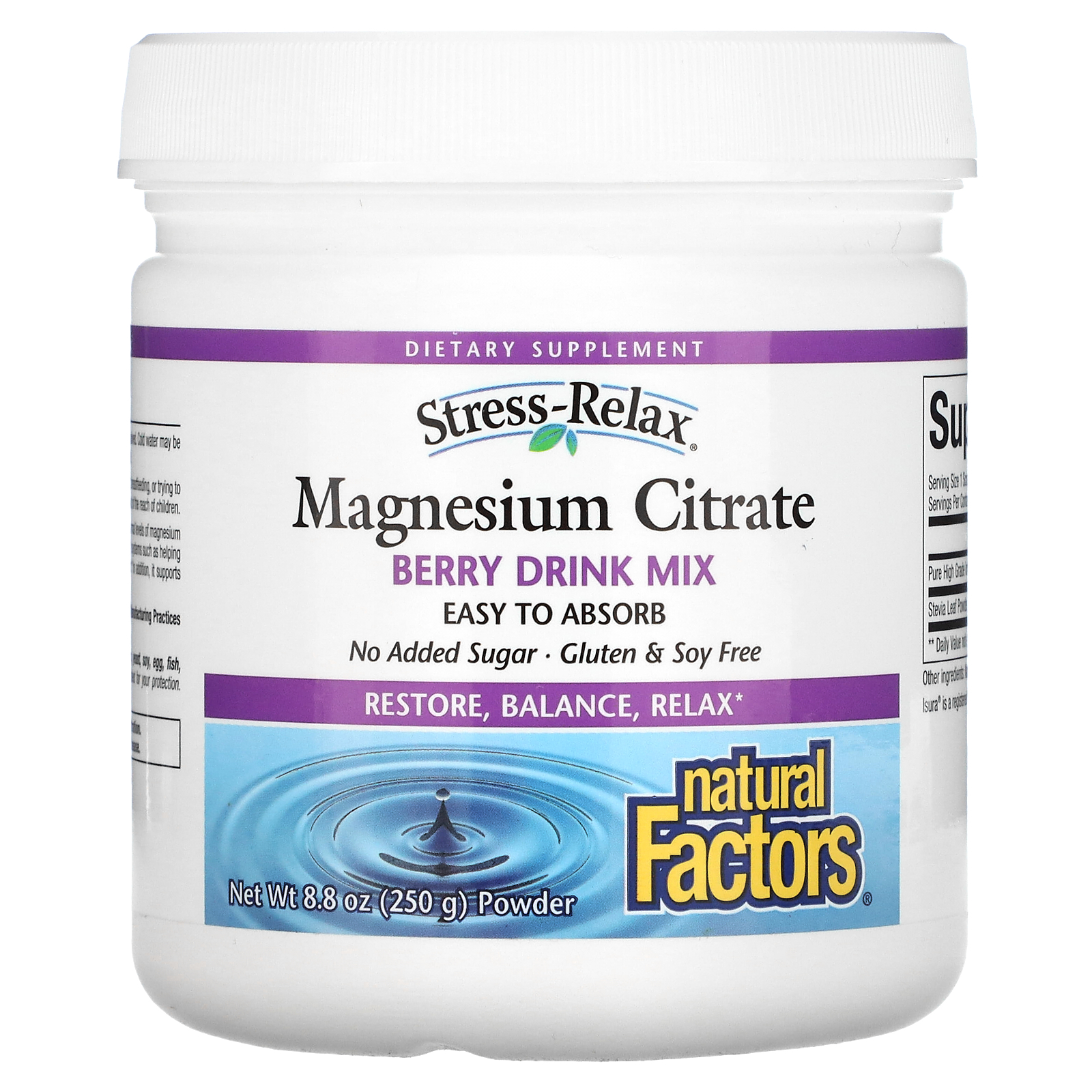 Natural Factors, Stress-Relax, Magnesium Citrate, Berry Drink Mix, 8.8 ...