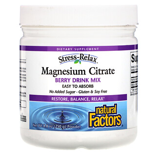 Natural Factors, Stress-Relax, Magnesium Citrate Powder, Berry Drink Mix, 8.8 oz (250 g)
