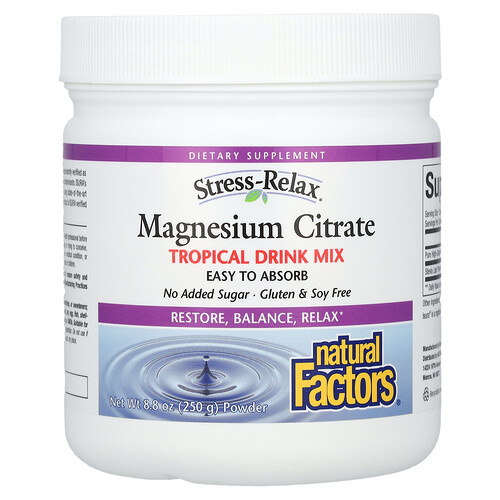 Natural Factors, Stress-Relax®, Magnesium Citrate Powder, Tropical Drink Mix, 8.8 oz (250 g)