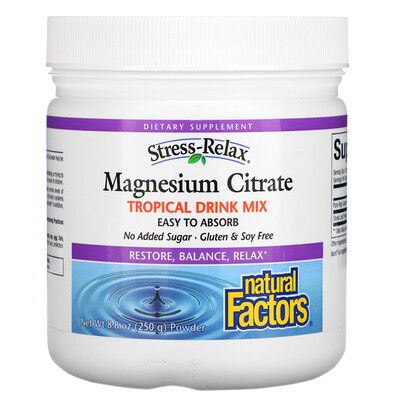 Natural Factors Magnesium Citrate, Tropical Drink Mix, 8.8 oz (250 g)