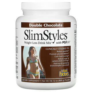 Natural Factors, SlimStyles, Bebida para perder peso, mezcla con PGX, doble chocolate, 1 lb 12 oz (800 g) en polvo
