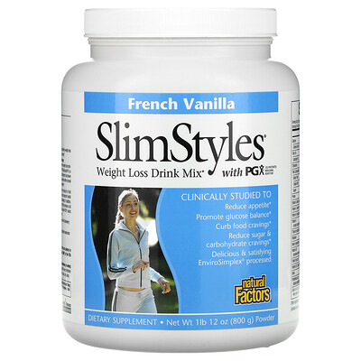 Natural Factors SlimStyles, Weight Loss Drink Mix Powder with PGX, French Vanilla, 1 lb 12 oz (800 g)