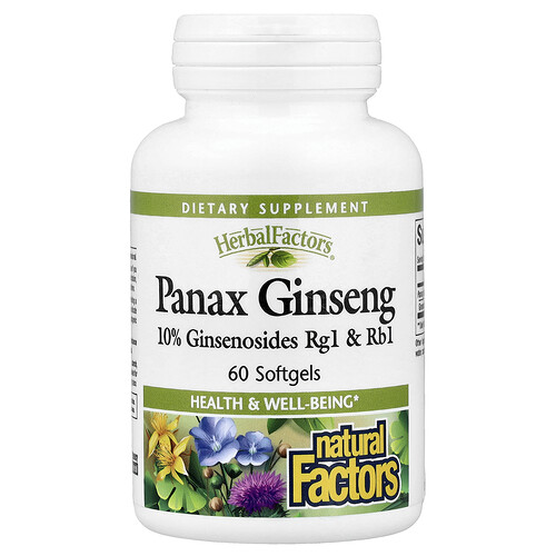 Natural Factors, HerbalFactors, Panax ginseng, 100 mg, 60 cápsulas blandas