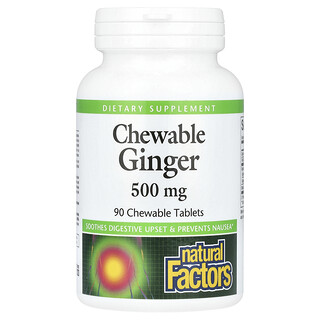 Natural Factors, Jengibre masticable, 500 mg, 90 comprimidos masticables