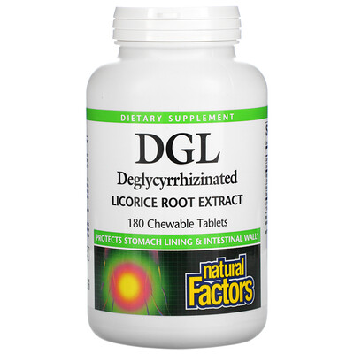 Natural Factors DGL, Deglycyrrhizinated Licorice Root Extract, 180 Chewable Tablets