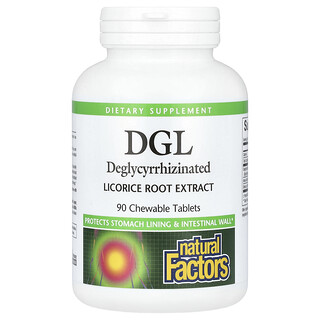 Natural Factors, DGL, Deglycyrrhizinált édesgyökér kivonat, 90 rágótabletta