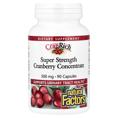Natural Factors, CranRich®, Concentrado de arándano rojo, Superconcentración, 500 mg, 90 cápsulas