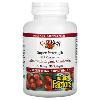 Natural Factors, CranRich，特強型，蔓越莓濃縮物，500 毫克，90 粒軟凝膠