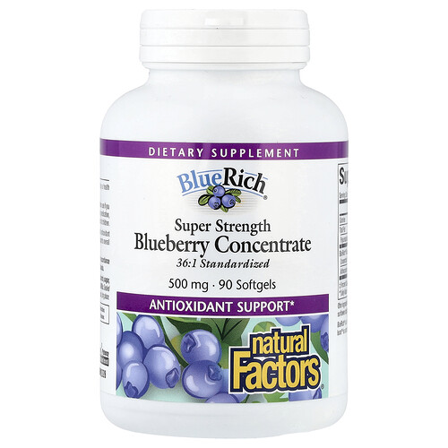 Natural Factors, BlueRich, Super Strength Blueberry Concentrate, 500 mg, 90 Softgels