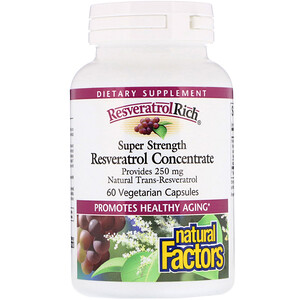 Натурал Факторс, ResveratrolRich, Super Strength, Resveratrol Concentrate, 60 Vegetarian Capsules отзывы покупателей